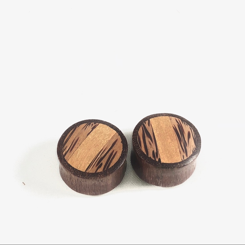 Natural Striped Bamboo Ear Gauge Plugs Size 1”